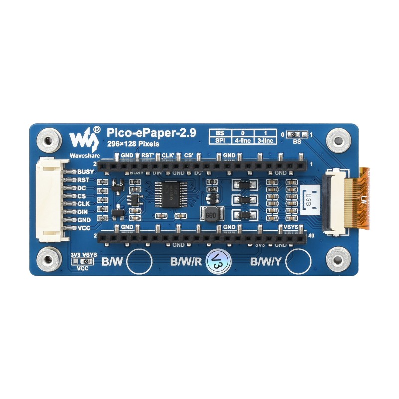 Display Epaper 2.9 - Waveshare Pico-ePaper-2.9-B, 라즈베리 파이 피코용 2.9인치
